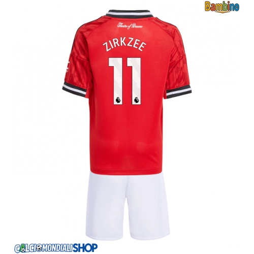 Maglie da calcio Manchester United Joshua Zirkzee #11 Prima Maglia Bambino 2025-26 Manica Corta + Pantaloni corti)